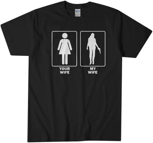Description: A humorous t-shirt perfect for anyone with a spouse who loves to indulge in delicious food. This "Your fat wife" shirt is sure to bring laughter and smiles. Great for parties,