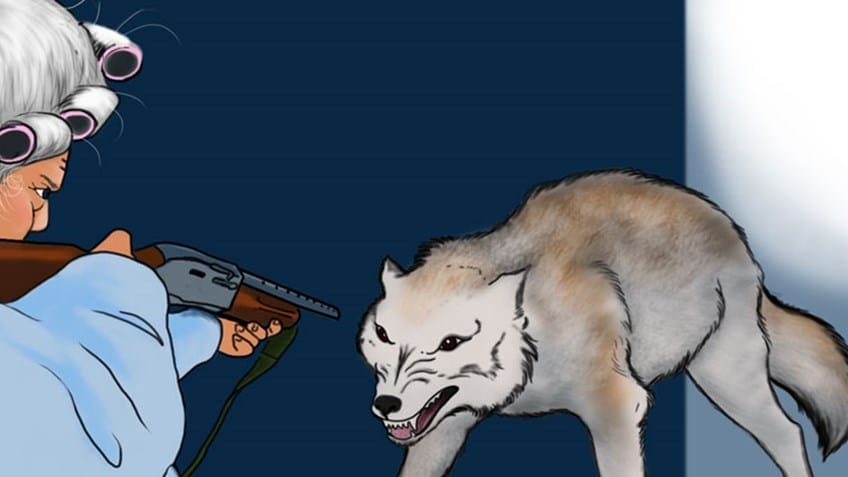 A woman, who is a part of the military, is holding a gun next to a wolf, after the Ban Overturned by MS Legislation.