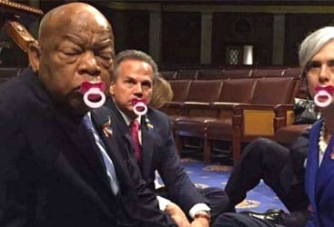 A group of No-Fly heroes sitting on the floor of the senate with pacifiers in their mouths.