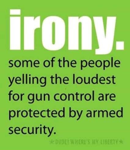 Irony: some of the people yelling the loudest for gun control are protected by armed security.