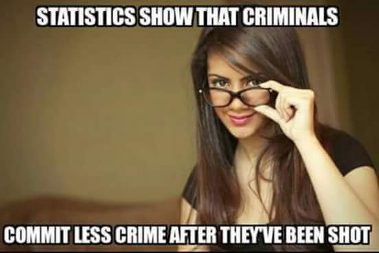Statistics show that criminals commit less crime after they've been shot