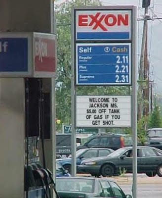 Gas station sign in Jackson, MS