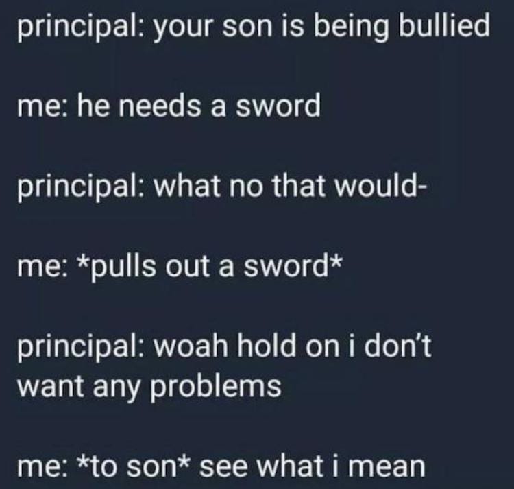 pulls out sword