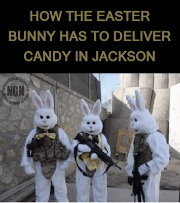 Easter bunny delivering candy in Jackson