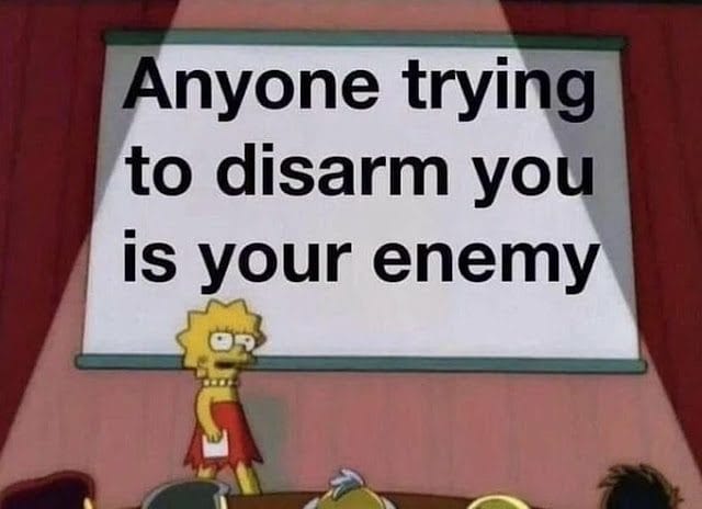 Anyone trying to disarm you is your enemy