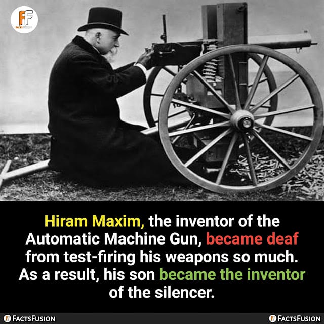 Hiram maxim testing an early model of his automatic machine gun; an influential invention in military history.