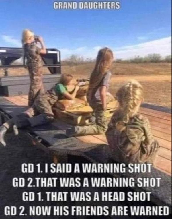 Four girls in camouflage engaging in outdoor shooting practice.