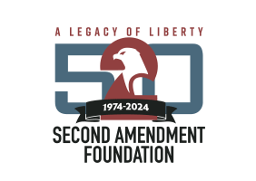 Logo of Second Amendment Foundation's 50th anniversary, featuring an eagle silhouette and the text: "A Legacy of Liberty, 1974-2024.